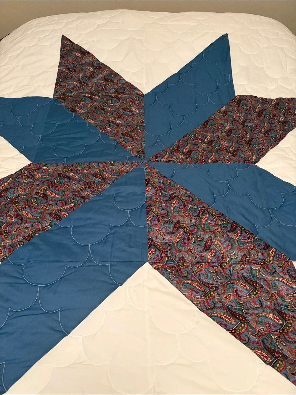 Handcrafted Blue  & Multicolor Paisley Star Quilt - Home Bedding